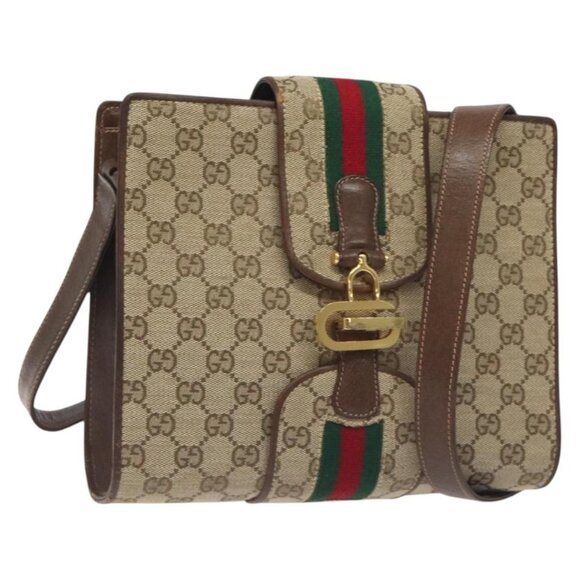 GUCCI GG Canvas Shoulder Bag Beige Gold Auth bs27064 - Picture 1 of 16